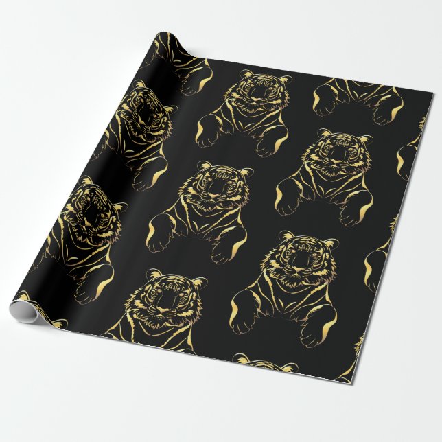 Black tiger with gold stripes wrapping paper (Unrolled)