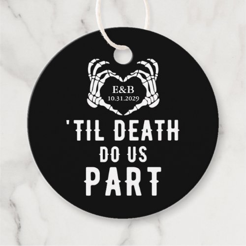 Black Til Death Do Us Part Skeleton Wedding Round Favor Tags