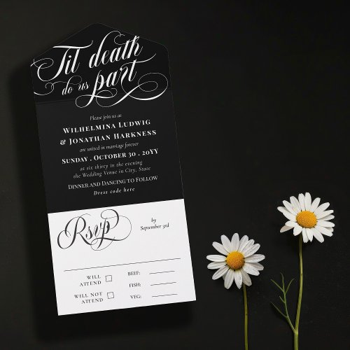 Black Til Death Do Us Part Wedding All In One Invitation