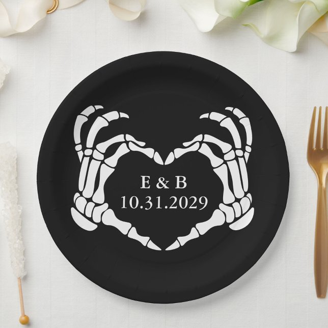 Black Til Death Skeleton Gothic Wedding Paper Plates (Creator Uploaded)
