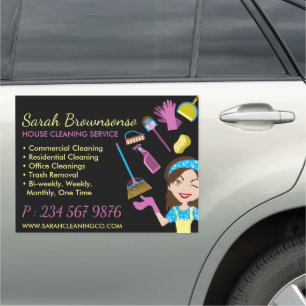 Black Tile Maid House Cleaning Service Car Magnet