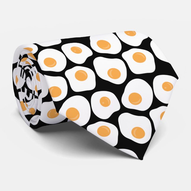 Black tiled egg Breakfast pattern Neck Tie (Rolled)