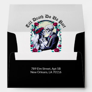 Black Till Death Red Roses Wedding Invitation Envelope