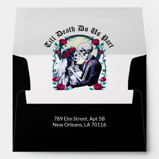 Black Till Death Red Roses Wedding Invitation Envelope