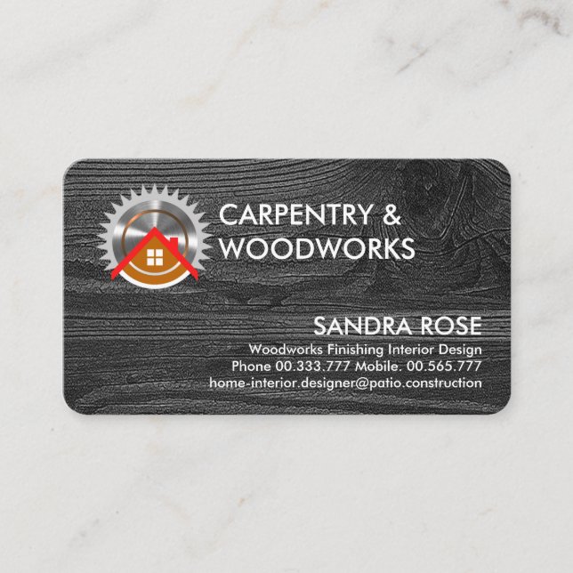Black Timber Layer Home Saw Woodwork Business Card (Front)