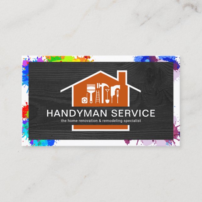 Black Timber Paint Splatter Frame Business Card (Front)