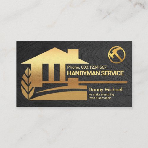 Black Timber Wood Gold Home Repairs Handyman Business Card
