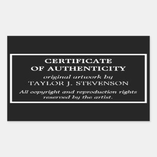 Black Timeless Certificate of Authenticity Rectangular Sticker
