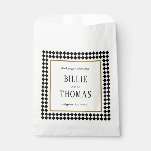 Black Timeless Checkerboard Custom Names Wedding  Favor Bag