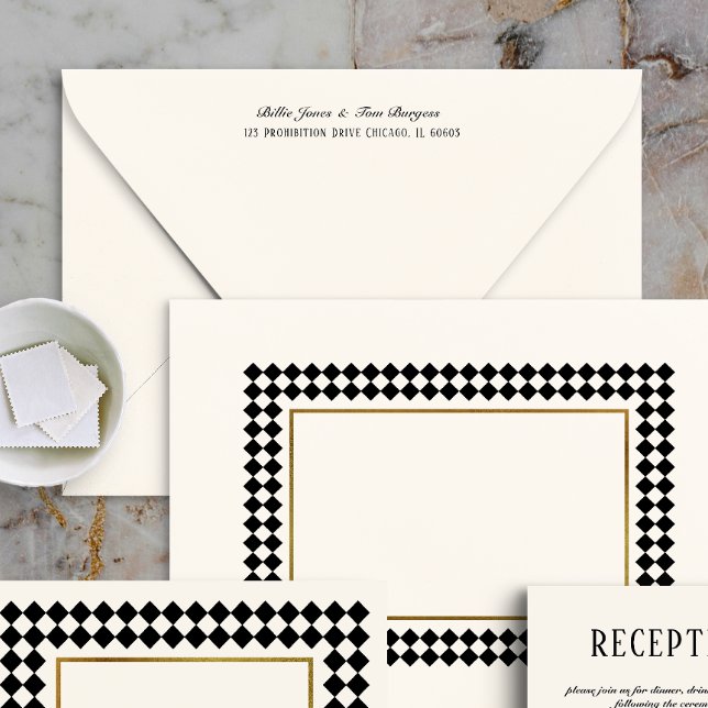 Black Timeless Checkerboard Printed Return Address Envelope (Creator Uploaded)