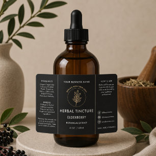 Black Tincture 4oz Oil Dropper Logo Bottle Label