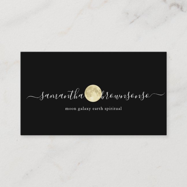 Black Tiny Watercolor Gold Moon Business Card