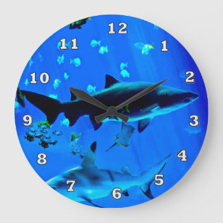 Black Tipped Sharks Large Clock