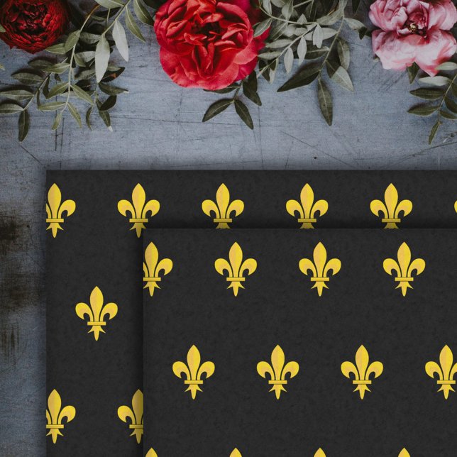 Black Tissue Paper with gold Fleur de Lis (Gold Fleur de Lis Black Tissue Paper)