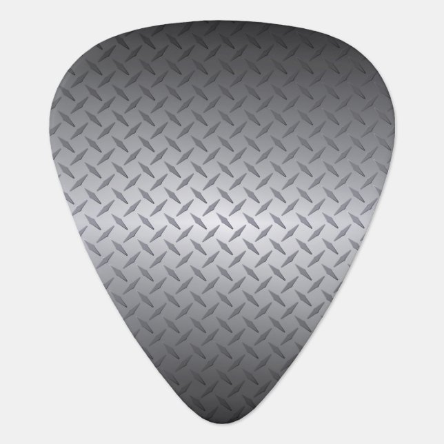 Black to Bright Steel Fade Diamondplate Background Guitar Pick (Front)