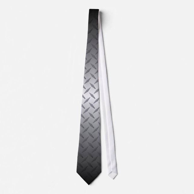 Black to Bright Steel Fade Diamondplate Background Neck Tie (Front)
