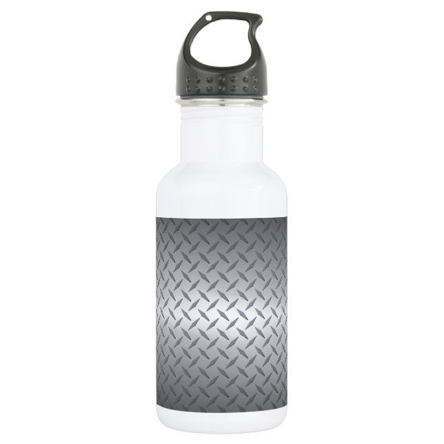 Black to Bright Steel Fade Diamondplate Background Water Bottle (Front)