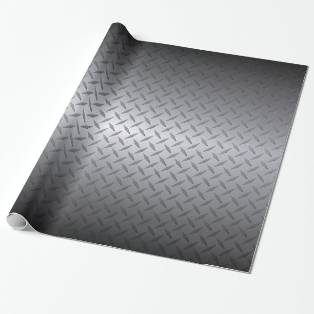 Black to Bright Steel Fade Diamondplate Background Wrapping Paper (Unrolled)