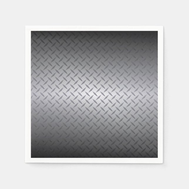Black to Bright Steel Fade Diamondplate Pattern Paper Napkins (Front)
