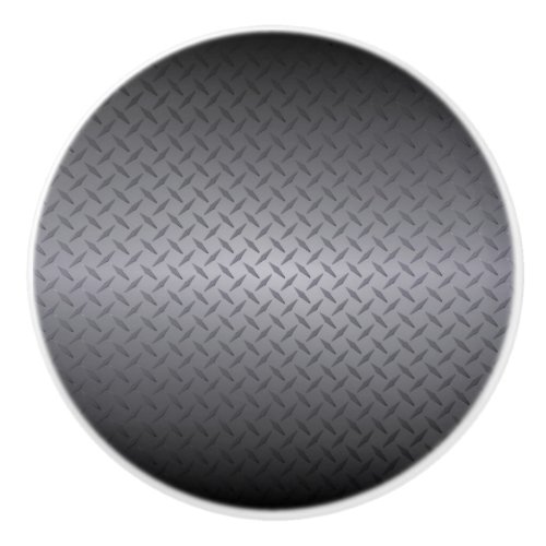 Black to Gray Diamondplate Steel Look Art Ceramic Knob