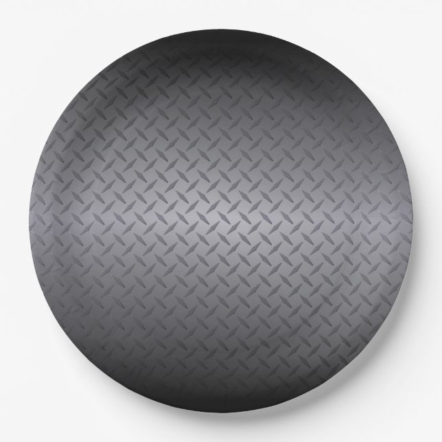 Black to Gray Diamondplate Steel Look Art Paper Plates (Front)