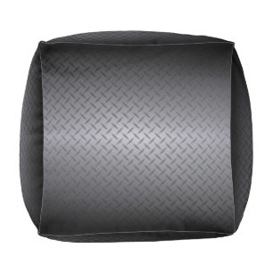 Black to Gray Diamondplate Steel Look Art Pouf