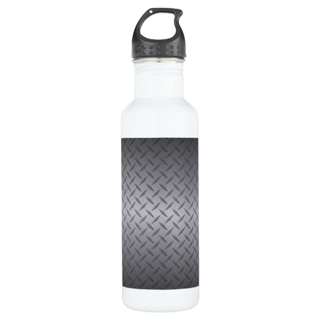 Black to Gray Diamondplate Steel Look Art Water Bottle (Front)