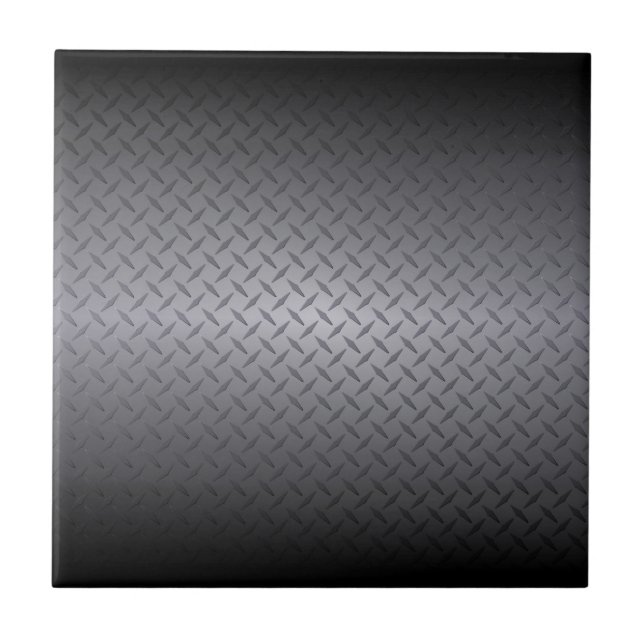Black to Gray Fade Diamondplate Steel Background Ceramic Tile (Front)