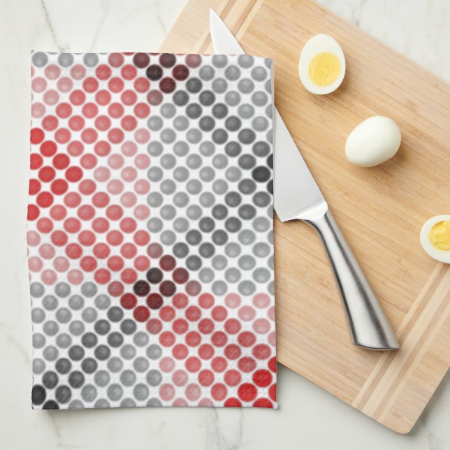 Black to red balls or holes, cross-aligned squares kitchen towel (Quarter Fold)