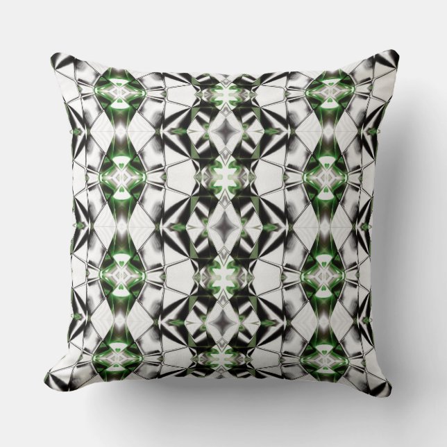 Black to white with green, repeating virtual lines throw pillow (Front)