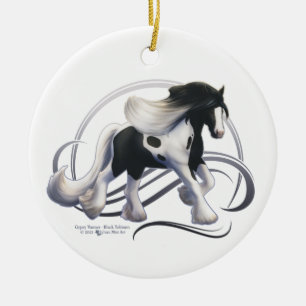 Black Tobiano Gypsy Vanner Horse Ceramic Ornament