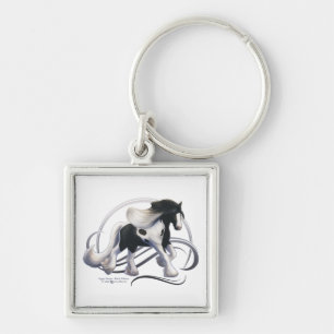 Black Tobiano Gypsy Vanner Horse Keychain