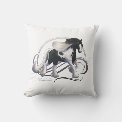 Black Tobiano Gypsy Vanner Horse Throw Pillow