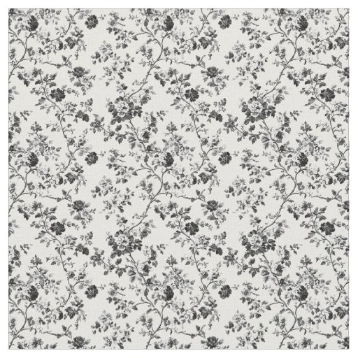 Black Toile Blooming Branches Fabric