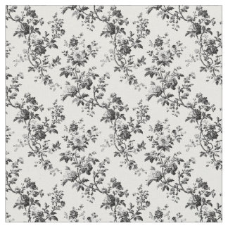 Black Toile Curving Floral Branches Fabric