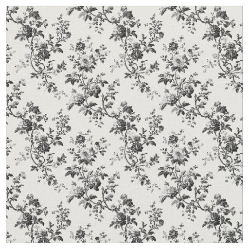 Black Toile Curving Floral Branches Fabric