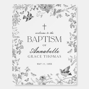 Black Toile De Jouy Floral Baptism Welcome Sign