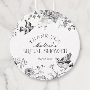 Black Toile De Jouy Floral Bridal Shower Favor Favor Tags