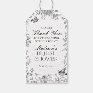 Black Toile De Jouy Floral Bridal Shower Favors Gift Tags