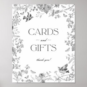 Black Toile De Jouy Floral Cards and Gifts Sign