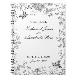 Black Toile De Jouy Floral Wedding Guest Book