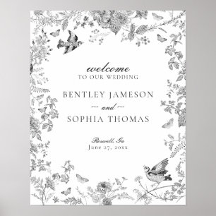 Black Toile De Jouy Floral Wedding Welcome Sign