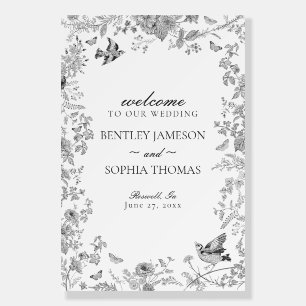 Black Toile De Jouy Floral Wedding Welcome Sign