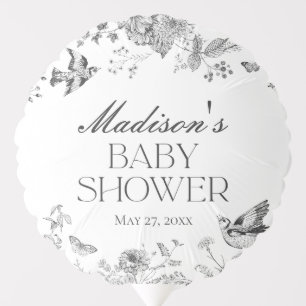Black Toile De Jouy Vintage Floral Baby Shower Balloon
