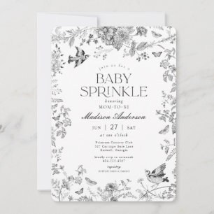 Black Toile De Jouy Vintage Floral Baby Sprinkle Invitation
