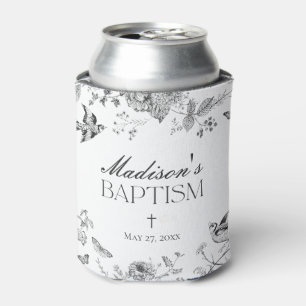 Black Toile De Jouy Vintage Floral Baptism Can Cooler