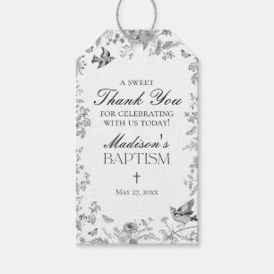 Black Toile De Jouy Vintage Floral Baptism Favors Gift Tags