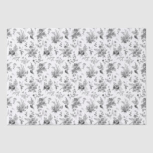 Black Toile De Jouy Vintage Floral Chinoiserie Tissue Paper