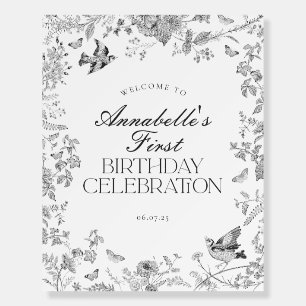 Black Toile Floral Birthday Party Welcome Sign