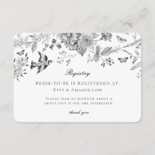 Black Toile Floral Bridal Registry Card Insert
